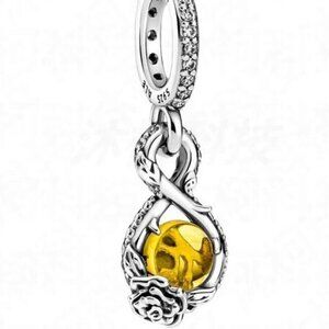 Sterling Silver Belle Infinity and Rose Flower Pendant Charm